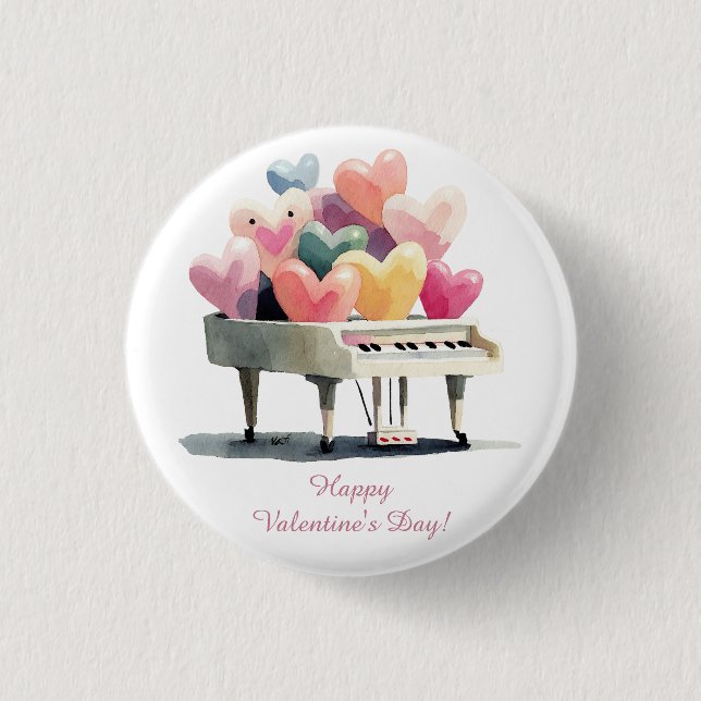 Klavier der Liebesherzen Valentinstag Button (Vorderseite)