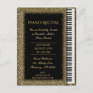 Klavier-Erwägungsgrunden-GoldGlitzer-Stutzflügel Einladungspostkarte