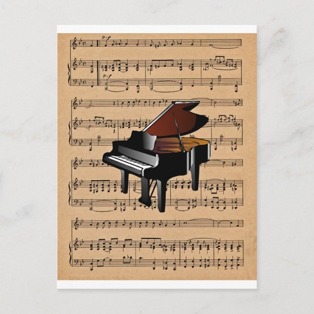 Klavier ~ mit Notenhintergrund Postkarte (Vorderseite)