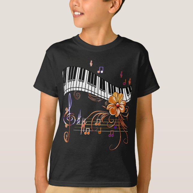 Klavier Musikalisch Keyboard Gold Blume T-Shirt (Vorderseite)