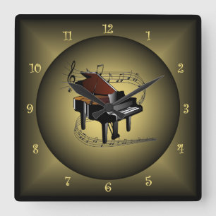 Klavier ~Musikglobus ~ Musikinstrument ~Tonleiter Quadratische Wanduhr