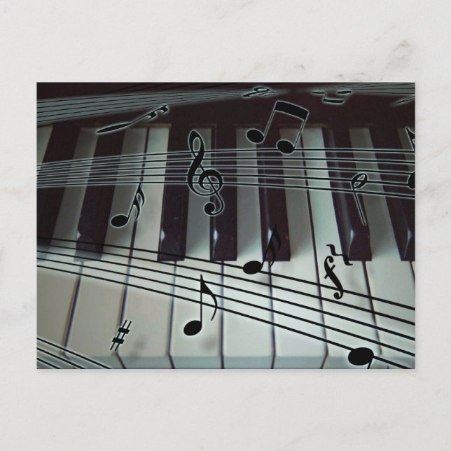 Klavier oder Organtastatur mit Musiknote Postkarte (Vorderseite)