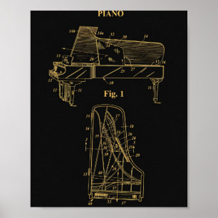 Klavier Patent 1938 Schwarz Gold Poster