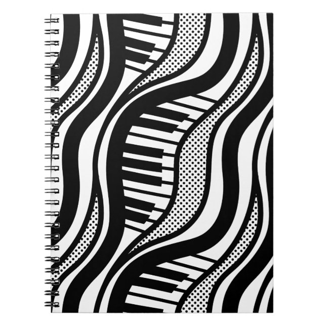 Klavier Polka Waves Notebook - Musikalisch schwarz Notizblock (Vorderseite)