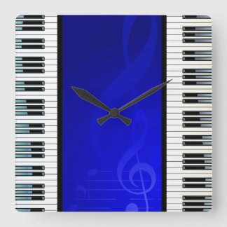 Klavier-Schlüssel mit blauer Effekt-musikalischen Quadratische Wanduhr