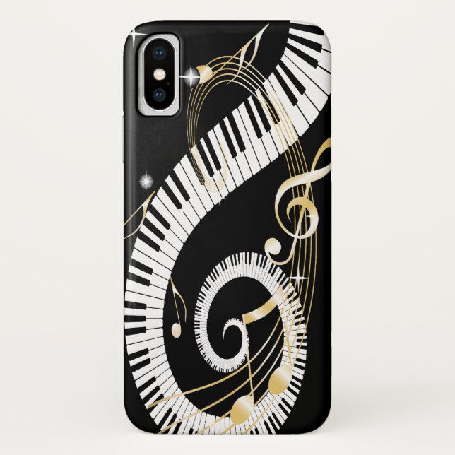 Klavier-Schlüssel und goldener Musiknoten Case-Mate iPhone Hülle (Rückseite)