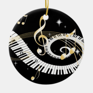 Klavier-Schlüssel und goldener Musiknoten Keramik Ornament