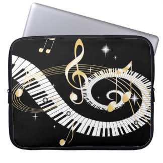 Klavier-Schlüssel und goldener Musiknoten Laptopschutzhülle