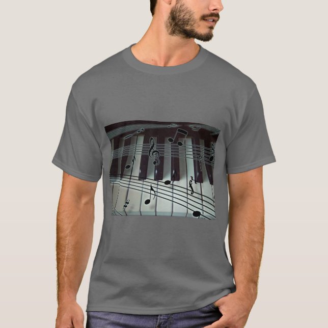 Klavier-Schlüssel und Musiknoten T-Shirt (Vorderseite)