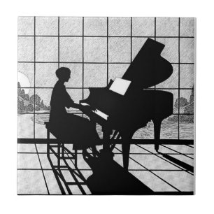 Klavier Silhouette Art Deco Stil   Schwarz und Wei Fliese