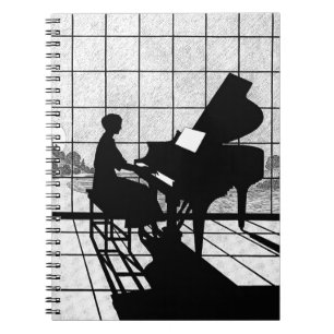 Klavier Silhouette Art Deco Stil Schwarz und Wei Notizblock