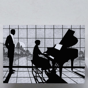 Klavier Silhouette Art Deco Stil Schwarz und Wei Poster