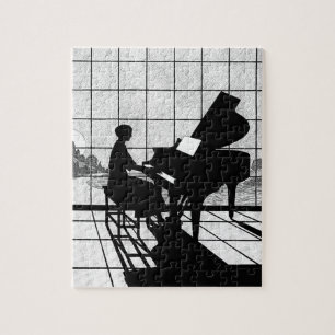 Klavier Silhouette Art Deco Stil   Schwarz und Wei Puzzle