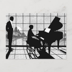 Klavier-Silhouette im Art Deco-Stil   Schwarz und  Postkarte