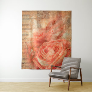 Klavier und Geige mit Noten und Rose Wandteppich