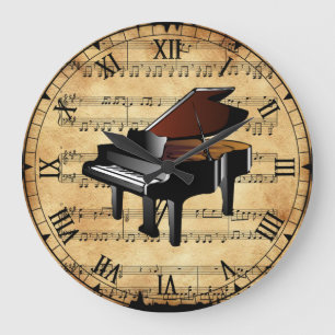 Klavier ~ Vintage Noten Hintergrund ~ Einzigartig Große Wanduhr