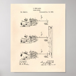 Klavieraktion 1886 Patent Art Old Peper Poster