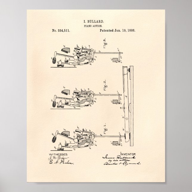 Klavieraktion 1886 Patent Art Old Peper Poster (Vorne)