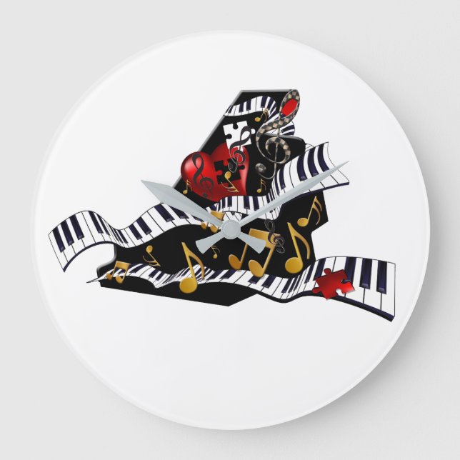 Klavierdesign Musik Decke Wall Clock Juleez Große Wanduhr (Vorderseite)