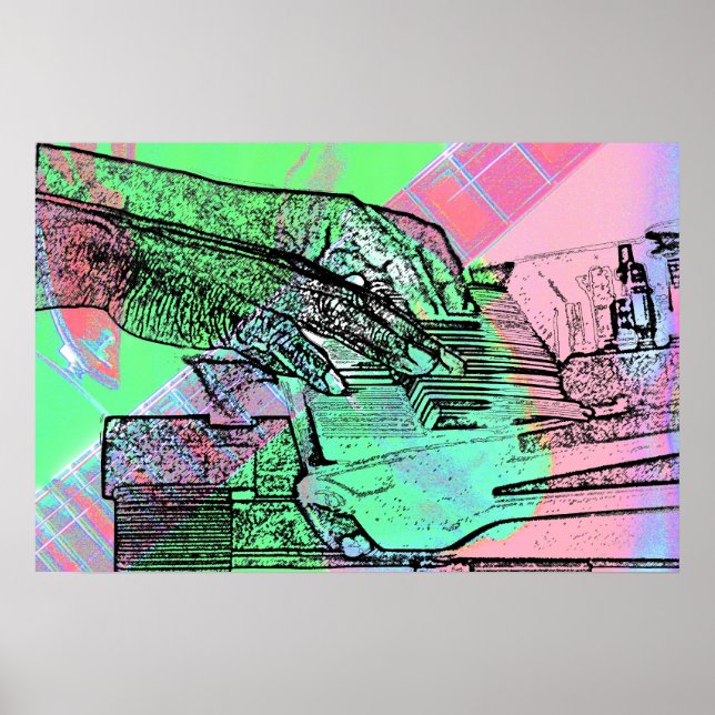 Klavierhand über durchtränkte Gitarre Poster (Vorne)