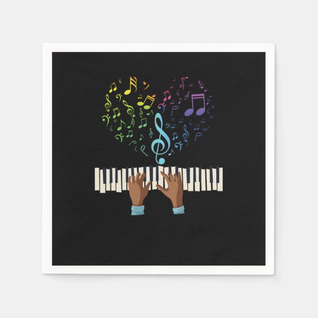 Klavierherz Musiknoten Treble Clef Piano Keyboard Serviette (Vorderseite)