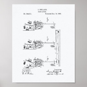 Klaviermechanik 1886 Patent Facharbeit auf weißem Poster