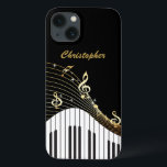 Klaviermusik Case-Mate iPhone Hülle<br><div class="desc">Ein schwarzes,  goldenes und weißes Muster aus Noten und Klaviertastatur. Die perfekte stilvolle Telefonzelle für Musikliebhaber,  Musiker oder Komponisten.</div>