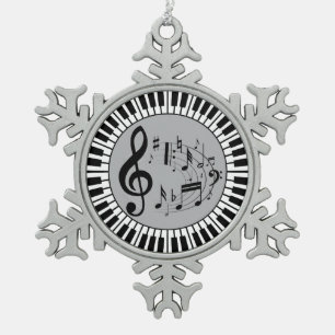 Klavierschlüssel und Musiknote Schneeflocken Zinn-Ornament