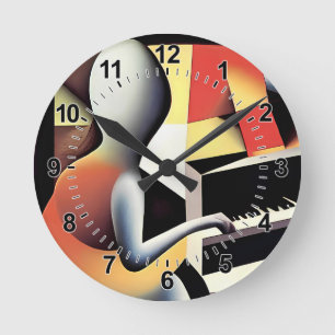 Klavierspieler - Airbrush-Kunst Runde Wanduhr