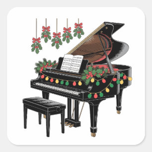 Klavierspieler Xmas-Beleuchtung Santa spielt Quadratischer Aufkleber