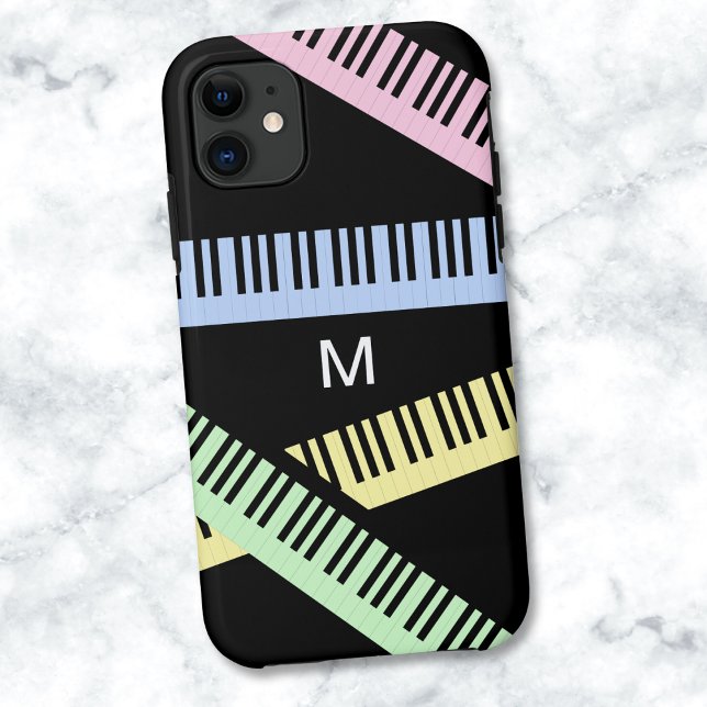 Klaviertastatur Musik Lover Modernes Mit Monogramm Case-Mate iPhone Hülle (A monogrammed phone case for music lovers, with piano keys design in pastel colors)