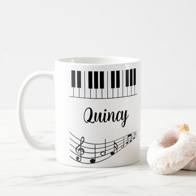 Klaviertastatur Personalisierter Name Kaffeetasse (Mit Donut)