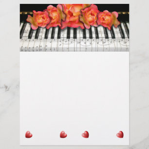 Klaviertastatur Rose Musiknoten und Herz