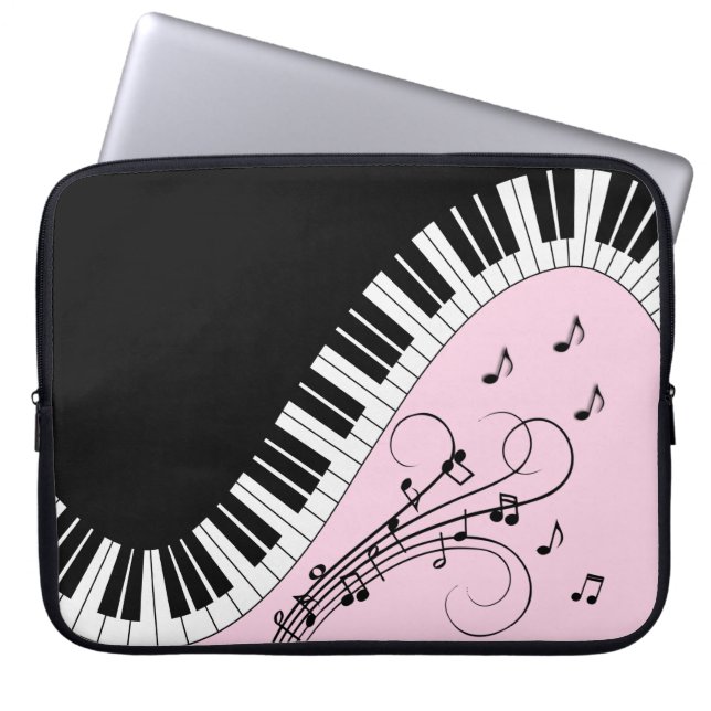 Klaviertastatur Schwarz-Weiß-Musik-Design Rosa Laptopschutzhülle (Vorderseite)