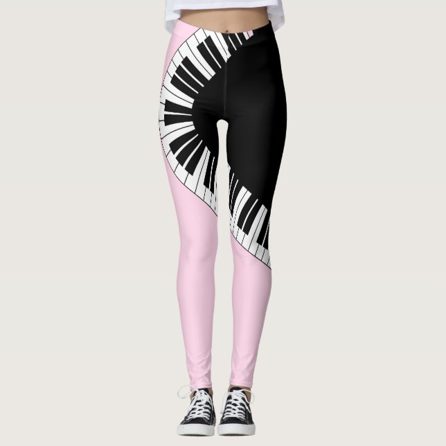 Klaviertastatur Schwarz-Weiß-Musik-Design Rosa Leggings (Vorderseite)