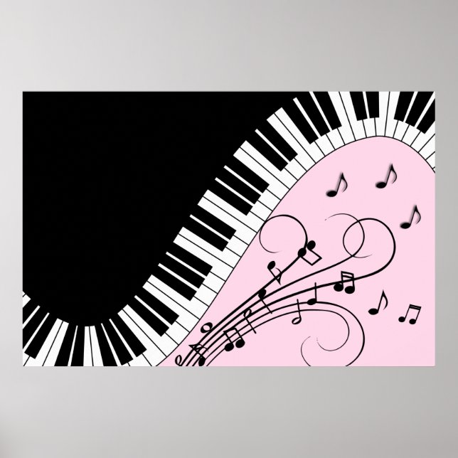 Klaviertastatur Schwarz-Weiß-Musik-Design Rosa Poster (Vorne)