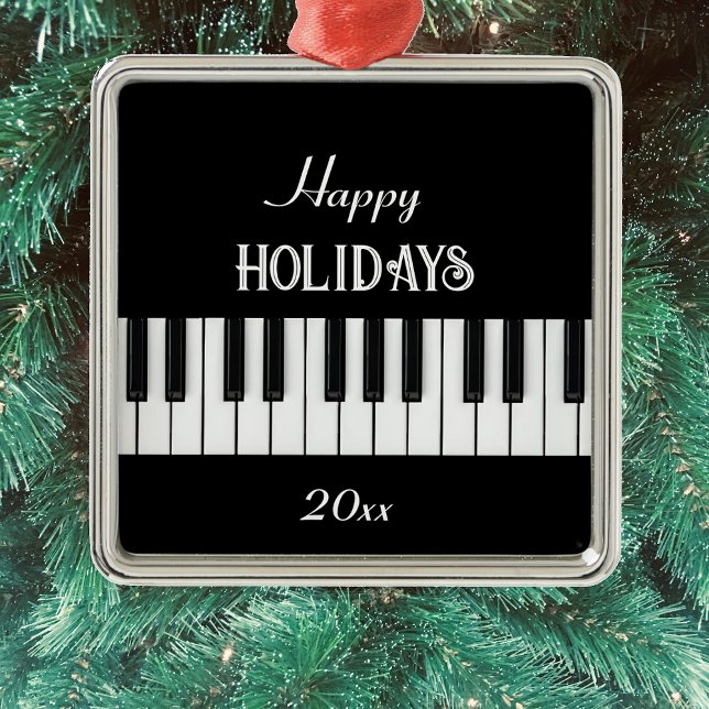 Klaviertastatur und anpassbarer Text schwarz und w Ornament Aus Metall (piano keyboard customizable Christmas decor )