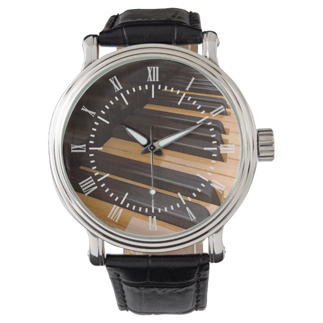 Klaviertasten aus Holz Armbanduhr (Vorderseite)