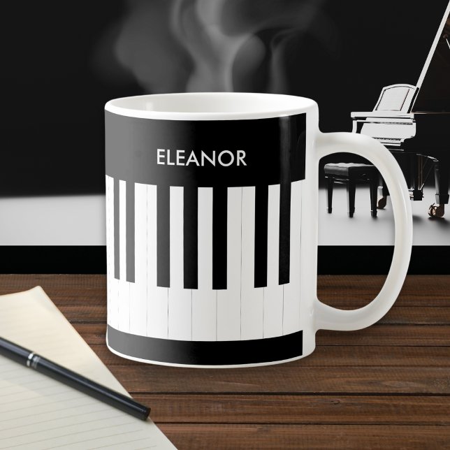 Klaviertasten Keyboard Music Instrument Kaffeetasse (A personalized, music-themed, ceramic coffee mug, with black and white piano keys design)