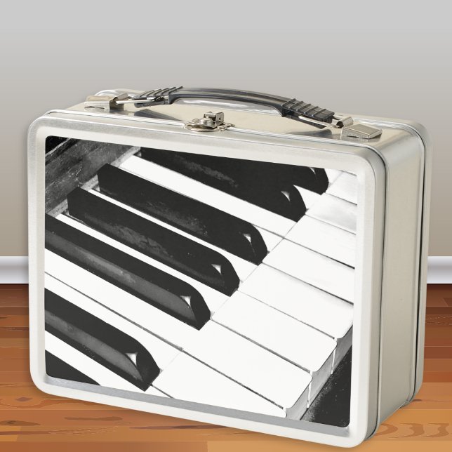Klaviertasten Musik Lover Musical Instrument Theme Metall Brotdose (A stylish metal lunch box with black and white piano keys photo design. Ideal gift for music lovers)