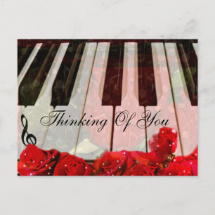 Klaviertasten, Rose und Musiknoten_ Postkarte