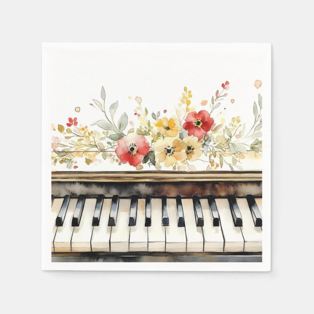 Klaviertasten und Blume Serviette (Vorderseite)