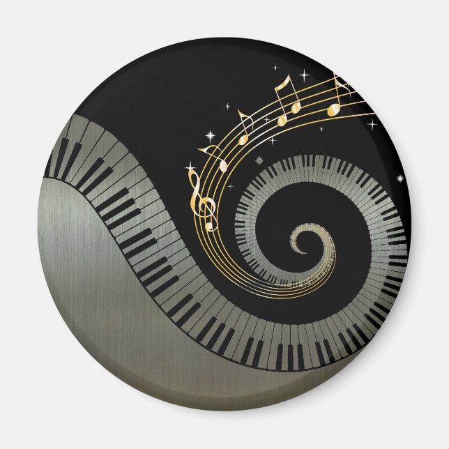 Klaviertasten und Gold-Musiknoten aus Aluminium Magnet (Vorne)