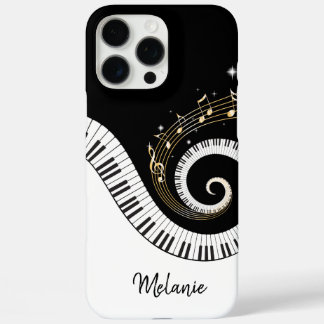 Klaviertasten und Gold-Musiknoten iPhone 16 Pro Max Hülle