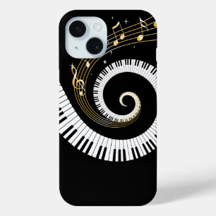 Klaviertasten und Gold-Musiknoten iPhone 15 Hülle