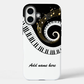 Klaviertasten und Gold-Musiknoten iPhone 16 Plus Hülle