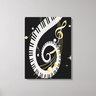 Klaviertasten und goldene Musiknoten Leinwanddruck