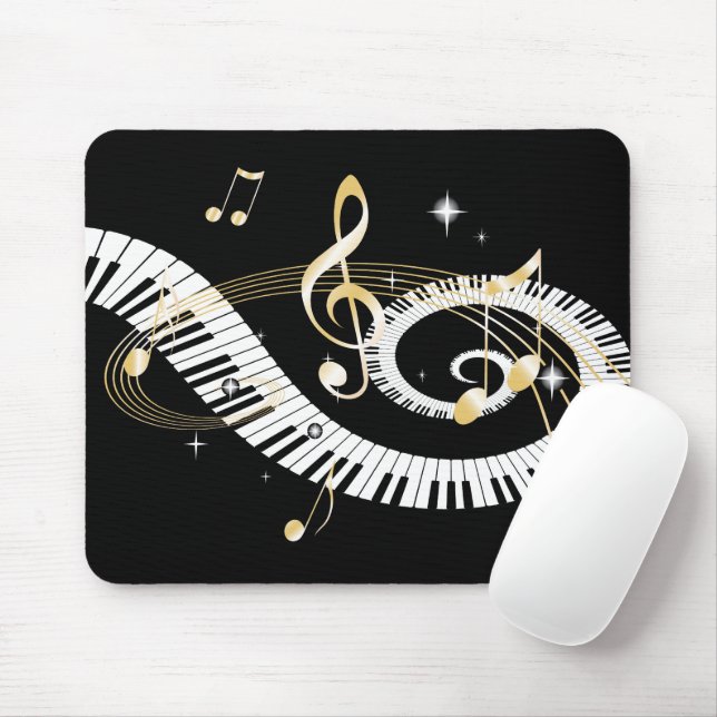 Klaviertasten und goldene Musiknoten Mousepad (Mit Mouse)