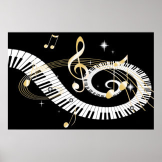 Klaviertasten und goldene Musiknoten Poster
