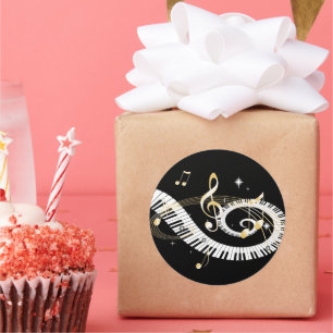 Klaviertasten und goldene Musiknoten Runder Aufkleber